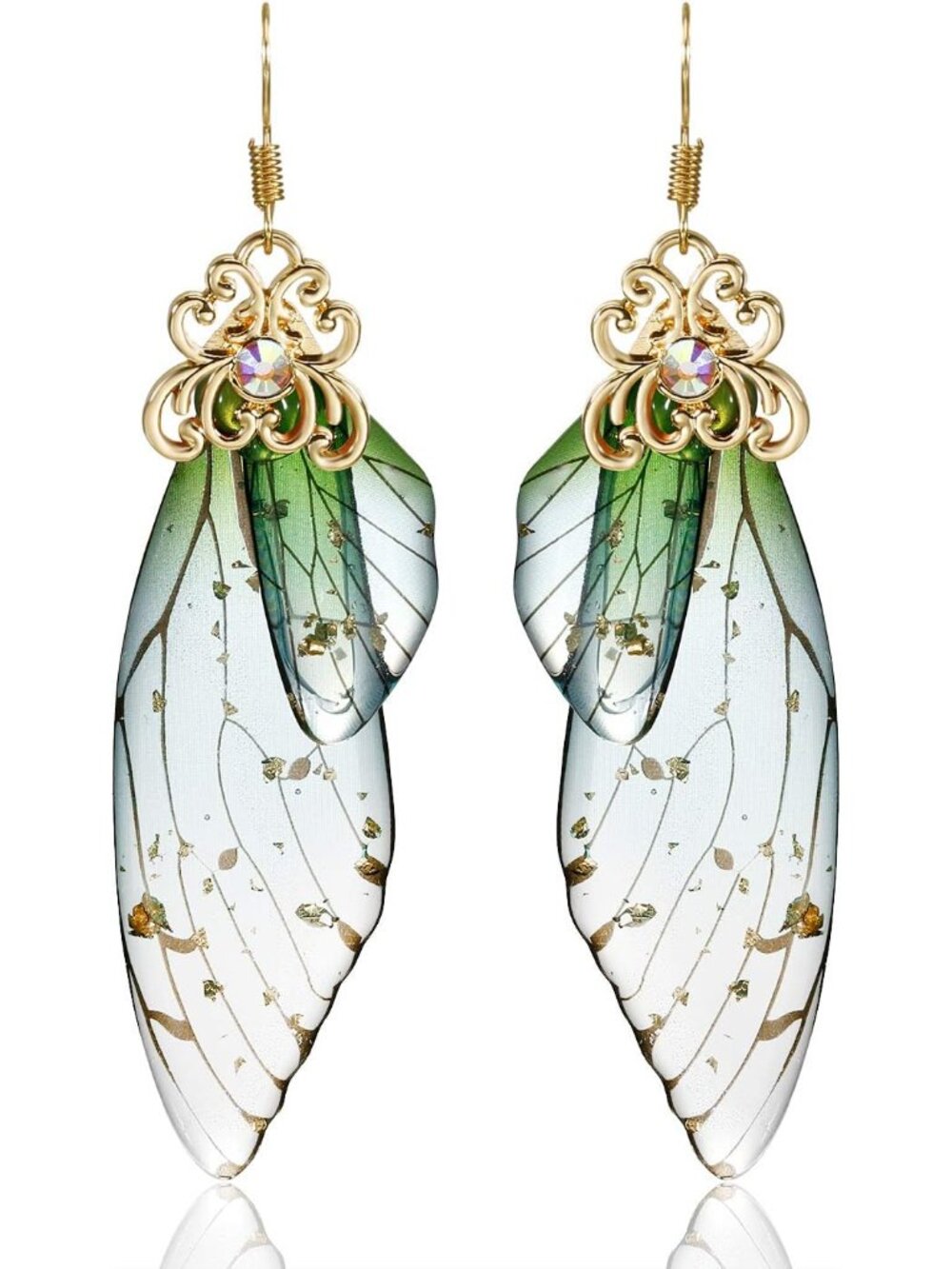 Fairy Butterfly Wing Dangle Earrings Gold Wedding Ren Faire Gift